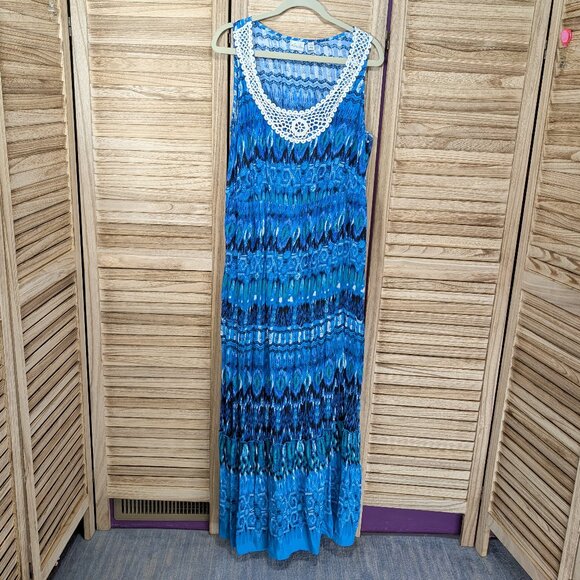Kim Rogers Blue Sleeveless Maxi Dress with Crochet Detail Size 1X - Picture 1 of 8
